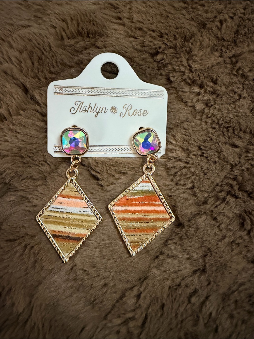 Multi-Color Striped Drop Earrings in Gold